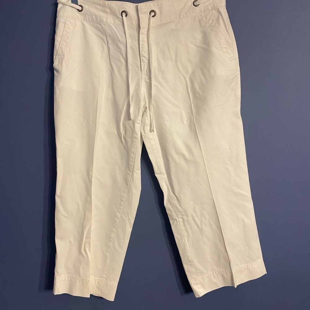 Old Navy Women’s White Low Rise Capris Pants Waist Tie Summer Casual Ankle 10.